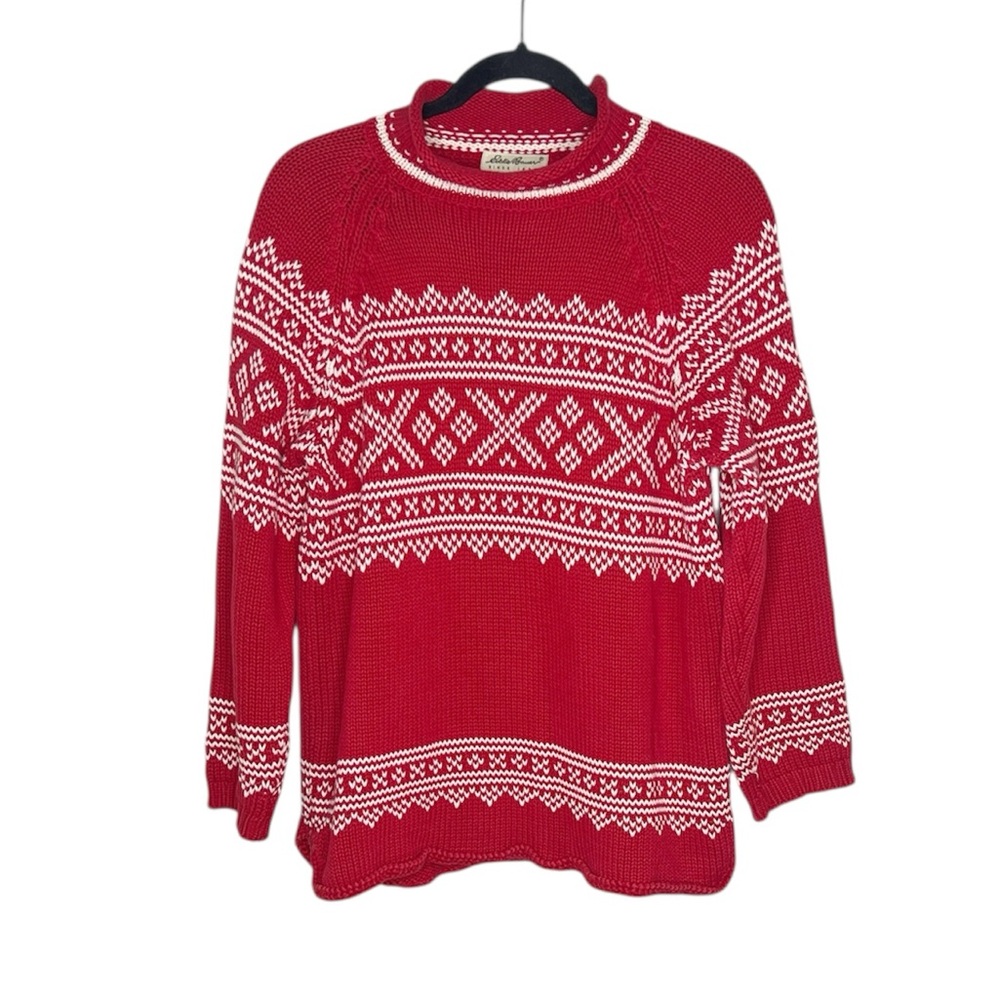 Vintage Eddie Bauer 100% Cotton Nordic Red and White Sweater size Small - Picture 11 of 11